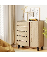 Gouun 4-Tier Shoe Storage Cabinet with Louvered Doors and Removable Shelves, 31.5 x 13 x 34.5 in