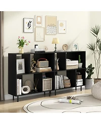 Gouun 4-Compartment Open Shelf Bookcase with Metal Legs, 35.5 x 12 x 35.5 in