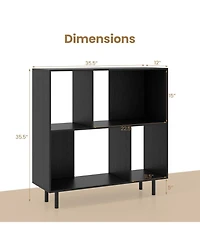Gouun 4-Compartment Open Shelf Bookcase with Metal Legs, 35.5 x 12 x 35.5 in