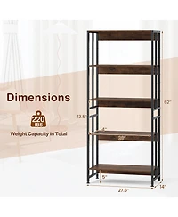 Gouun 5-Tier Adjustable Bookshelf with Tiltable Shelves and Metal Frame
