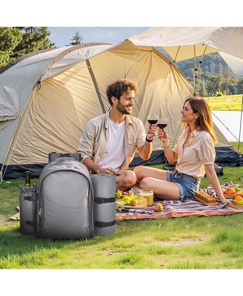 Mecale 2-Person Picnic Backpack with Insulated Cooler, Blanket and Tableware Set