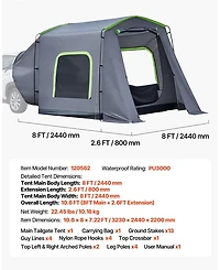 Mecale 10.6x8 Ft Suv Tailgate Tent 5-9 Person PU3000 Waterproof