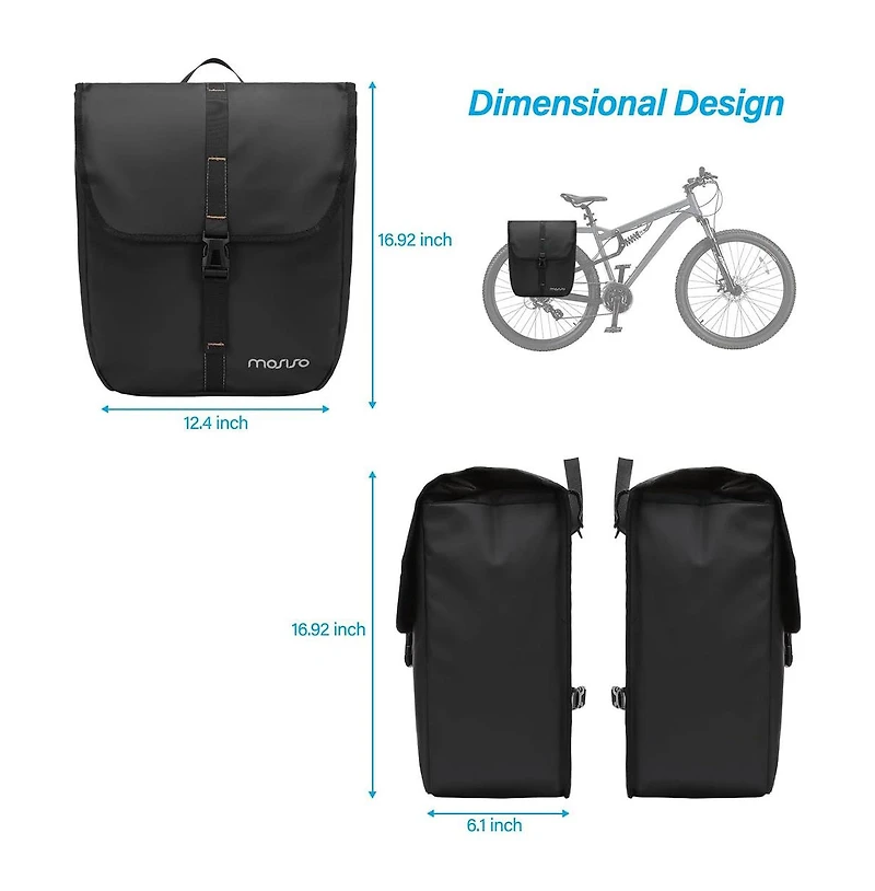 Aoligeijs 20L Bike Pannier Bags 2 Pack Waterproof Bicycle Rear Rack Storage Saddle Bags for Cycling Commuting Travel