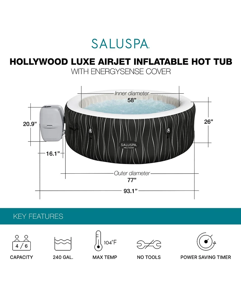 Bestway SaluSpa Hollywood EnergySense Luxe AirJet Inflatable Hot Tub