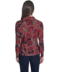 Tommy Hilfiger Women's Long-Sleeve Paisley Print Collared Top
