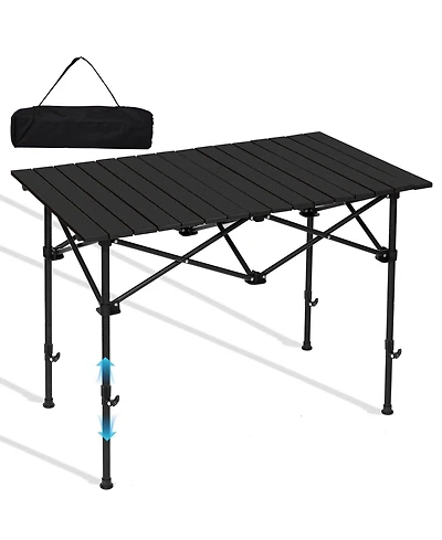 Gnuadz Camping Table Roll Up Fold Adjustable Height Aluminum Portable Camping Outdoor Recreation Gear