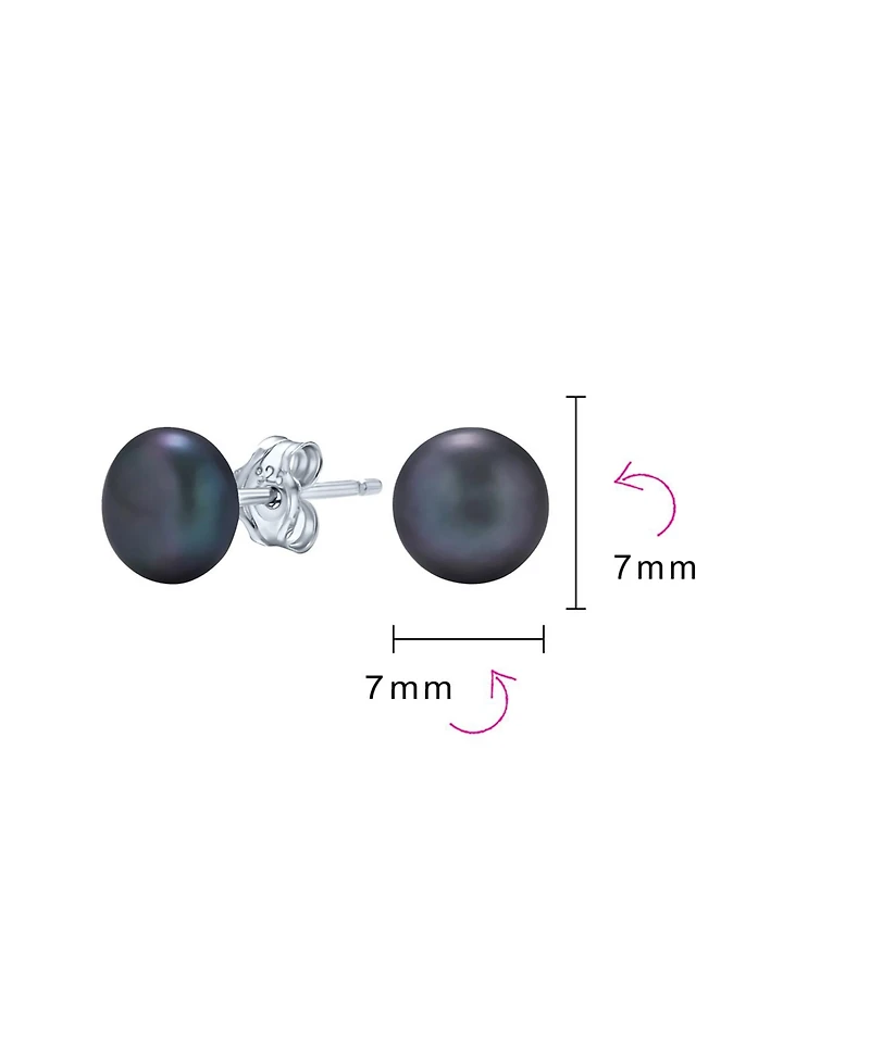 Bling Jewelry Basic Simple Bead Ball Freshwater Cultured Pearl Stud Earrings .925 Sterling Silver 7MM