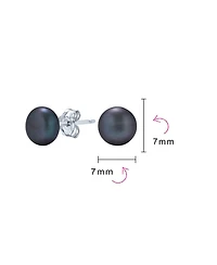 Bling Jewelry Basic Simple Bead Ball Freshwater Cultured Pearl Stud Earrings .925 Sterling Silver 7MM