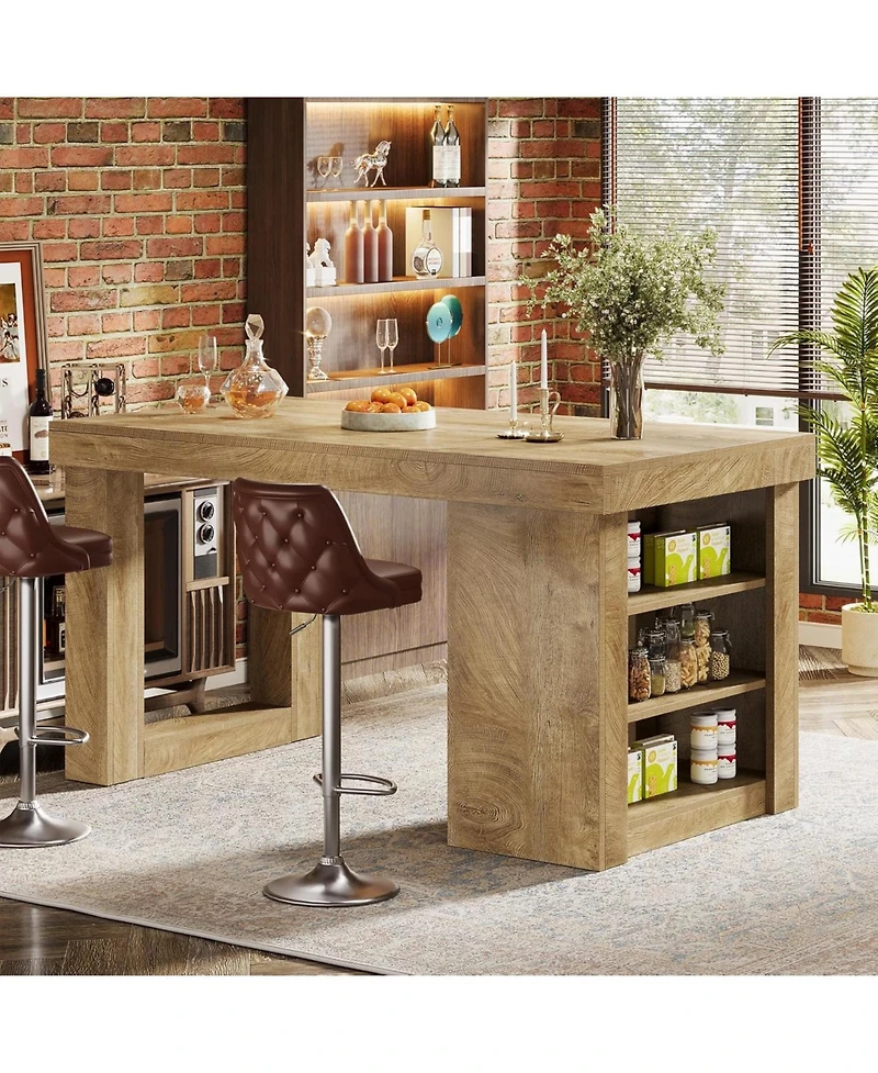 Tribesigns Wooden Farmhouse Bar Table, 55" Large Counter Height Table with Storage Shelves, Modern Home Bar Furniture