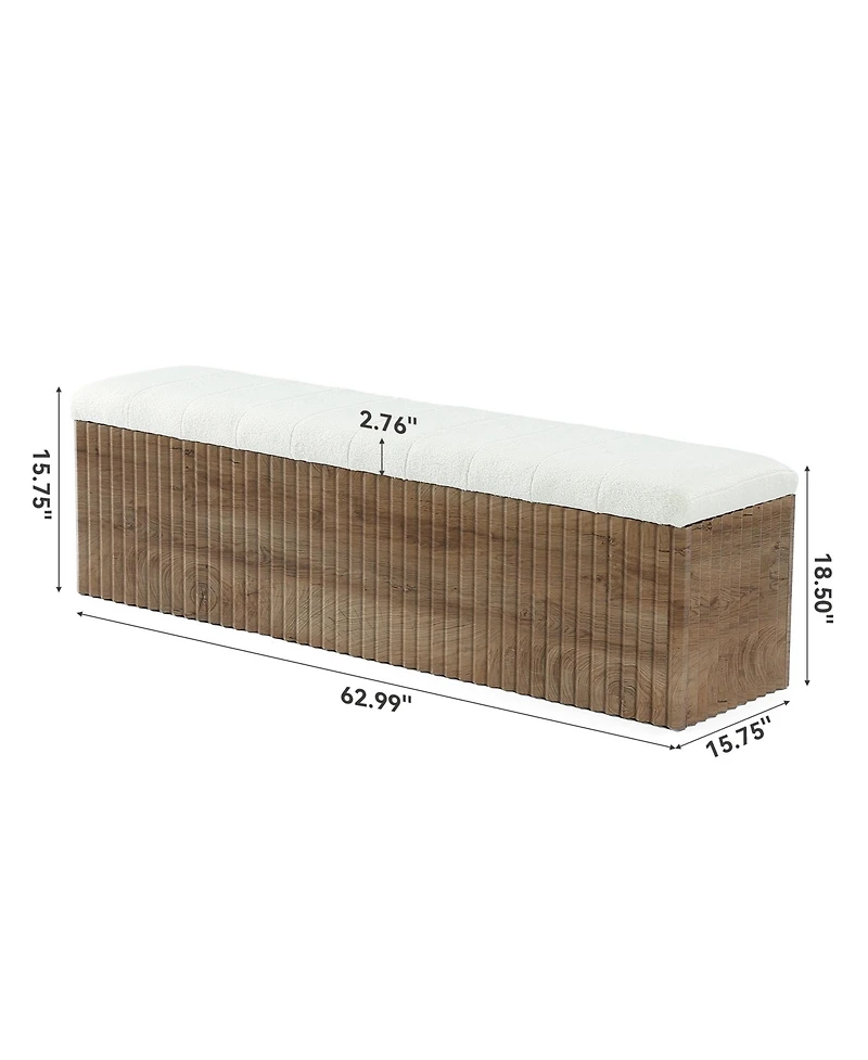 Tribesigns Upholstered End of Bed Storage Bench, 63" Farmhouse Wooden Entryway Bench with Cushion, Padded Ottoman with Shoe Storage