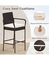 Sugift Patio Rattan Bar Height Table and Chairs with 2 Seat Cushions for Porch