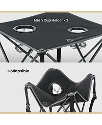Arrowhead Outdoor 26" Heavy-Duty Portable Folding Camping Table, Square 600D Canvas Top, 2 Cup Holders, Steel Frame, Carry Bag, 2-Pack