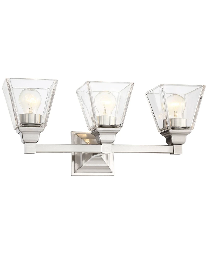 Mencino Mid Century Modern Wall Light Satin Nickel Silver Metal Hardwired 20" Wide 3-Light Fixture Clear Glass Cone Shade for Bathroom Vanity Mirror H