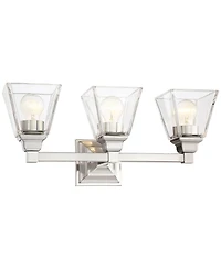 Mencino Mid Century Modern Wall Light Satin Nickel Silver Metal Hardwired 20" Wide 3-Light Fixture Clear Glass Cone Shade for Bathroom Vanity Mirror H