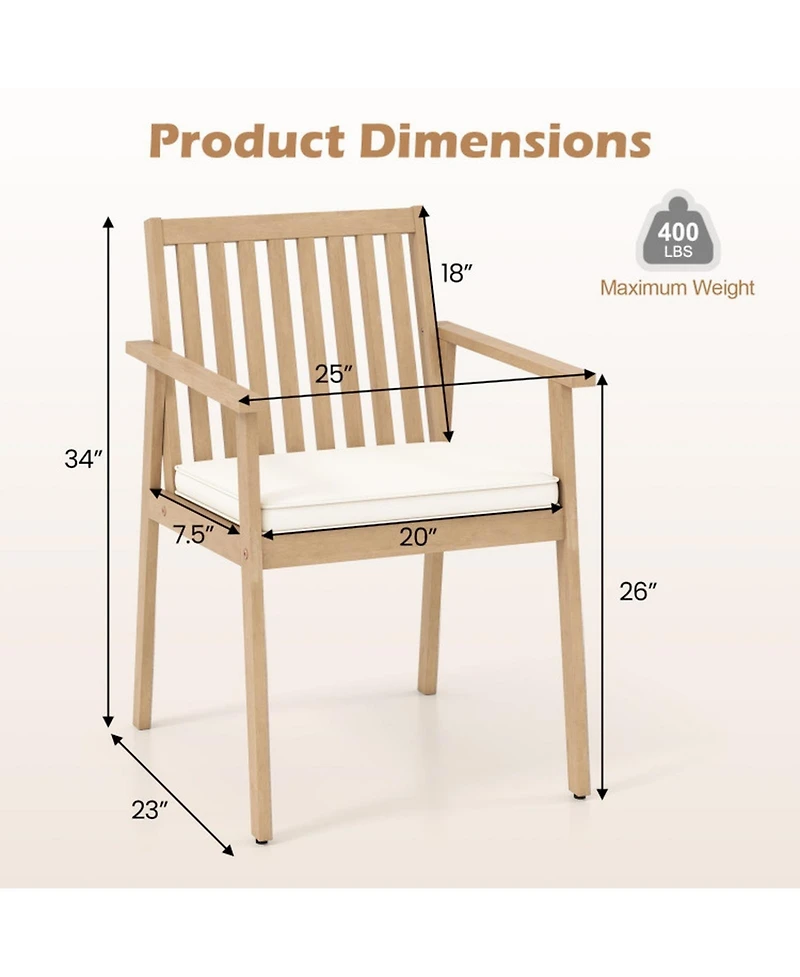 Gouun Set of 2 Acacia Wood Patio Dining Chairs with Removable Padded Cushions