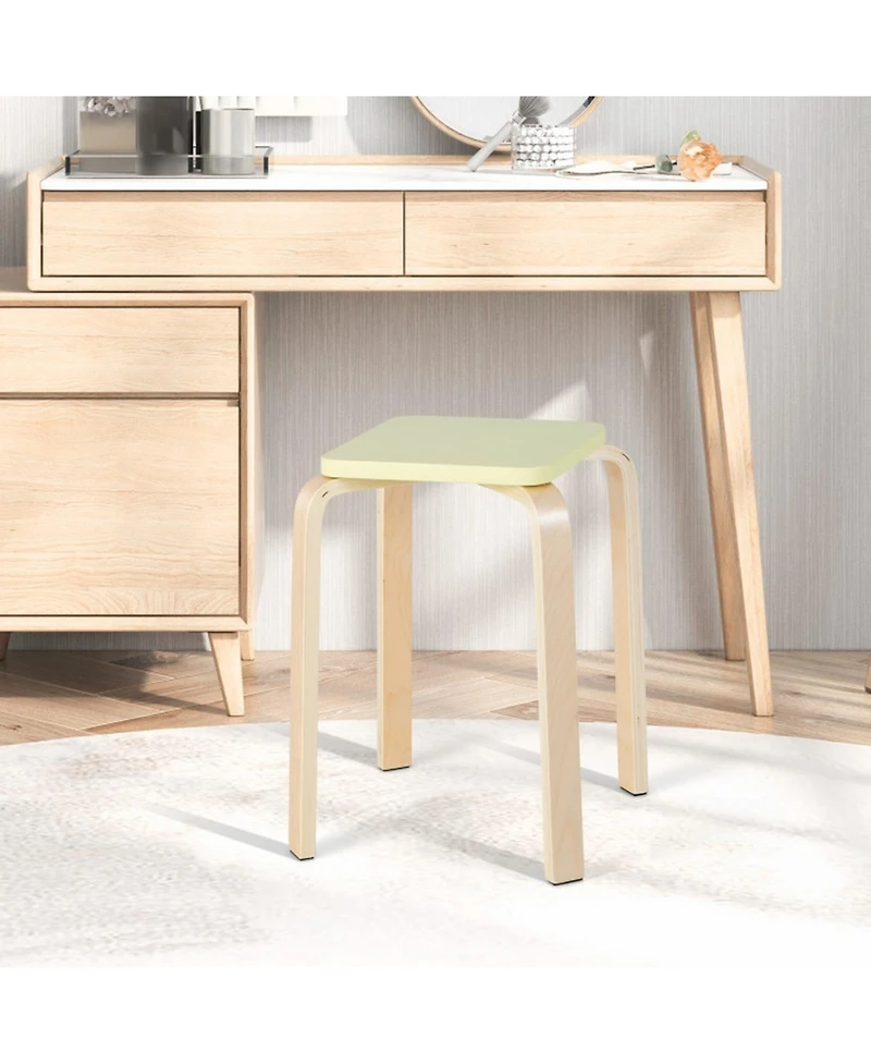 Gouun Set of 4 Colorful Square Wooden Stools with Anti-Slip Felt Mats