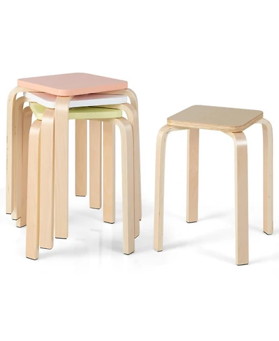 Gouun Set of 4 Colorful Square Wooden Stools with Anti-Slip Felt Mats