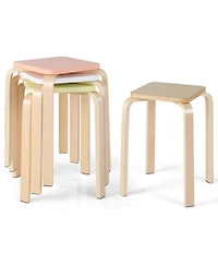 Gouun Set of 4 Colorful Square Wooden Stools with Anti-Slip Felt Mats