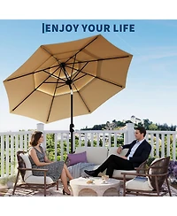 gaomon 10Ft 3-Tier Patio Umbrella, Outdoor Table Umbrella with Vents, Easy Crank and Push Button Tilt, Market Umbrella with 8 Sturdy Ribs for Pool