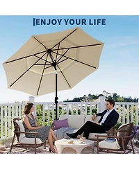 gaomon 10Ft 3-Tier Patio Umbrella, Outdoor Table Umbrella with Vents, Easy Crank and Push Button Tilt, Market 8 Sturdy Ribs for Pool