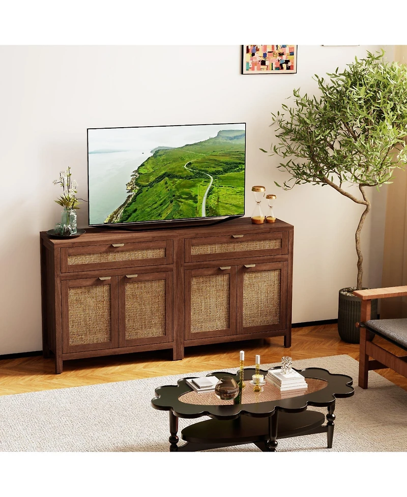 Gouun Sideboard Storage Cabinet with Rattan Doors and Drawer, 31 x 14.5 x 32 in