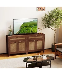 Gouun Sideboard Storage Cabinet with Rattan Doors and Drawer, 31 x 14.5 x 32 in