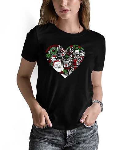 La Pop Art Women's Christmas Themed Heart Word Pullover Top