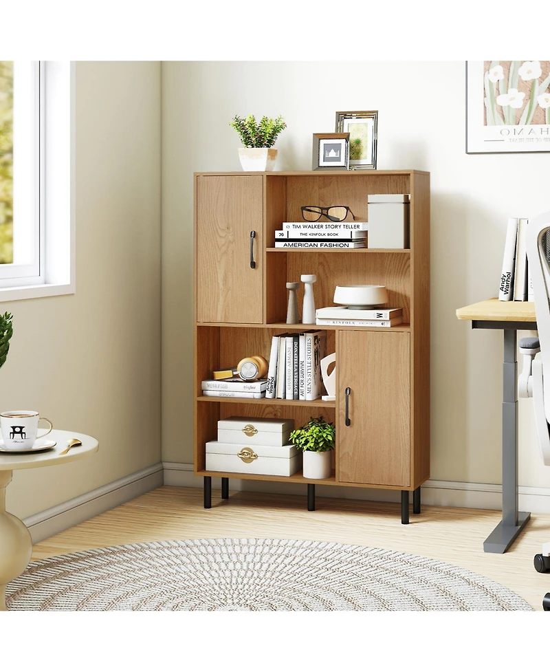 Gouun 47 in Storage Cabinet with 2 Doors and 4 Open Shelves, 31.5 x 9.5 x 47 in