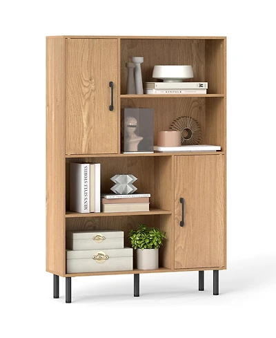 Gouun 47 in Storage Cabinet with 2 Doors and 4 Open Shelves, 31.5 x 9.5 x 47 in