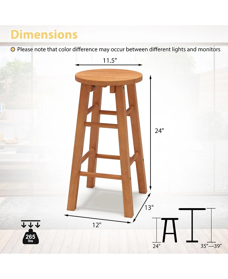 Sugift 24-Inch Outdoor Wood Bar Stools Set of 2 with Round Seat and Footrest