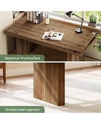Tribesigns 63" Solid Wood Home Office Desk, Farmhouse Large Executive Computer Desk with Sturdy Wooden Legs, Study Writing Table Business Workstation