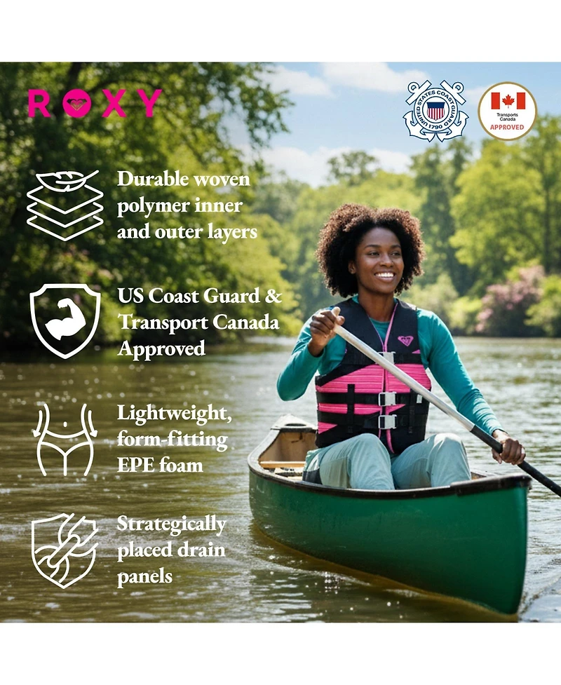 Roxy Uscg Approved Women s Life Vest, Light-Weight Epe Foam and Oversized Arm Holes, Three Belts with Quick-Release Buckles for Fishing and Boating
