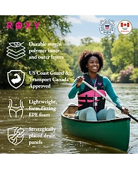 Roxy Uscg Approved Women s Life Vest, Light-Weight Epe Foam and Oversized Arm Holes, Three Belts with Quick-Release Buckles for Fishing and Boating