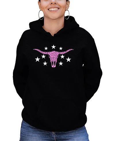La Pop Art Women's Cowgirl Cowskull Word Hooded Sweatshirt