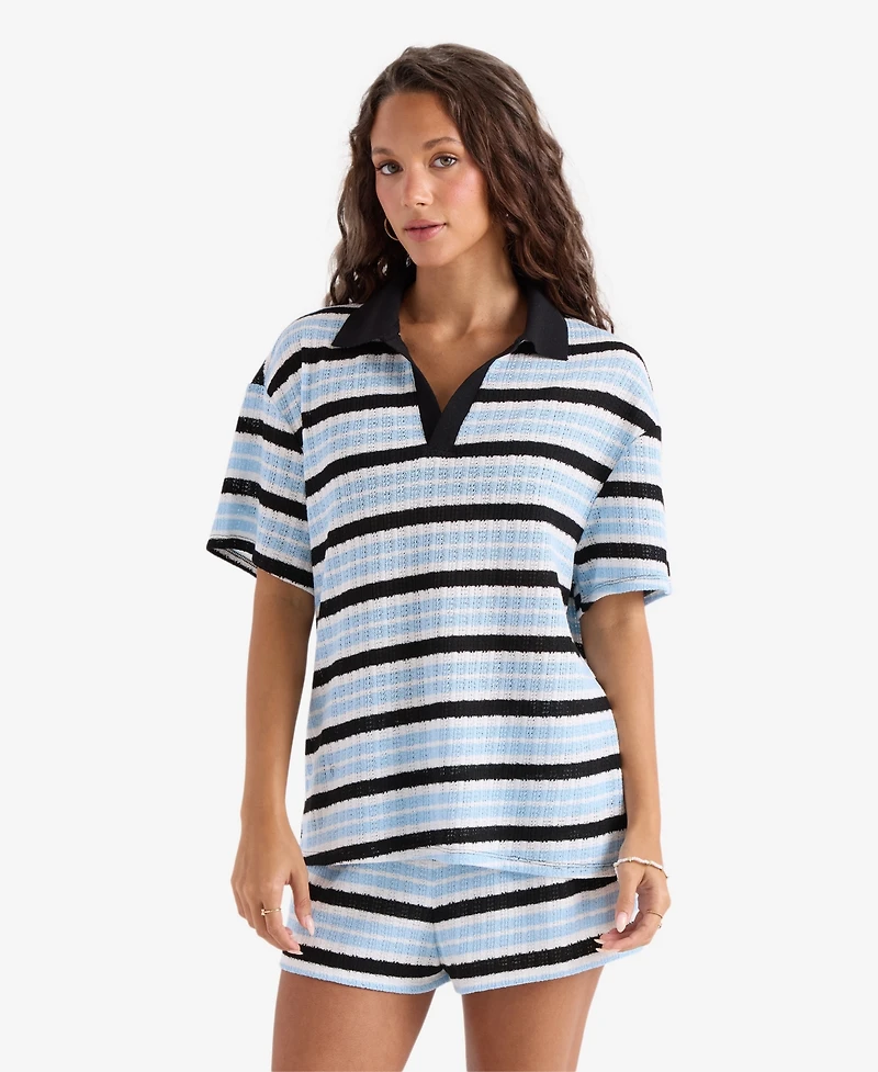Volcom Women's Striped Pull-On Swim Cover-Up Shorts