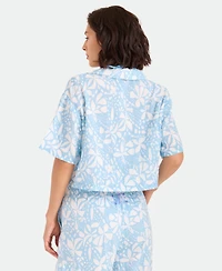 Volcom Women's Floral Print Front Tie Swim Cover-Up Shirt
