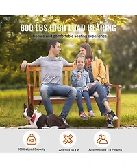 Gouun 50 in Wood Garden Bench with Backrest and Armrests, 800 lbs Capacity