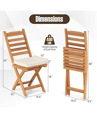 Gouun Set of 2 Folding Acacia Wood Patio Dining Chairs with Cushioned Seats
