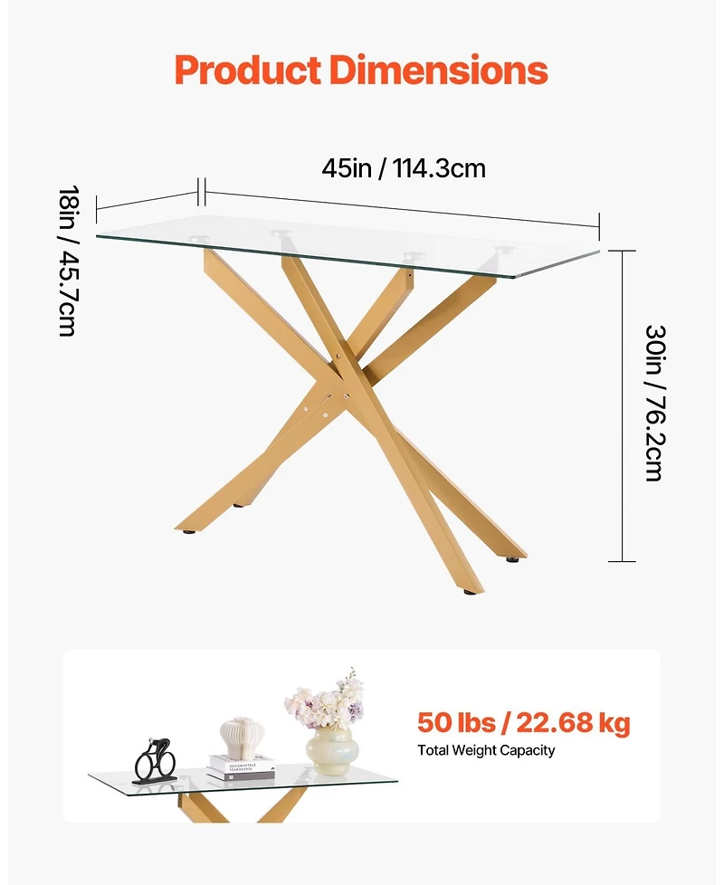 Gouun Tempered Glass Rectangle Coffee Table with Metal Cross-Leg Frame
