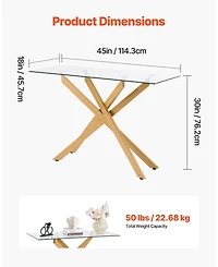 Gouun Tempered Glass Rectangle Coffee Table with Metal Cross-Leg Frame