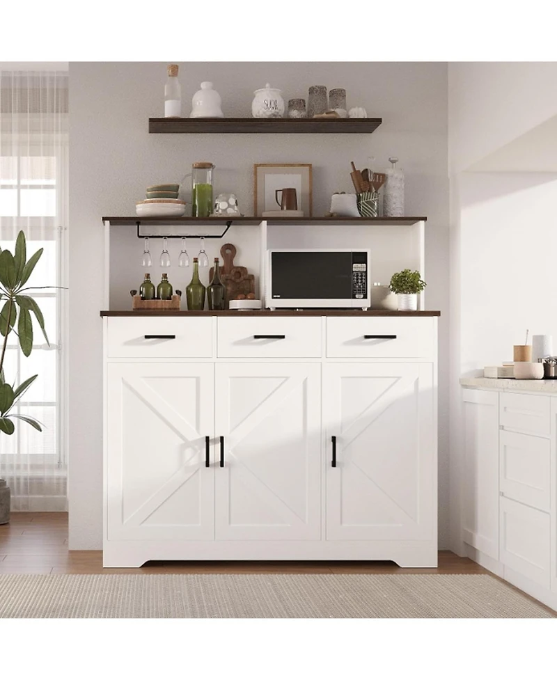 gaomon Farmhouse Sideboard Buffet with Microwave Stand,Varied Storage with Drawers