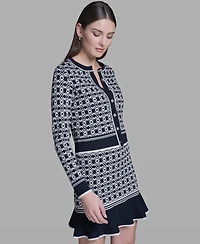 Bcbg Women's Printed Crewneck Sweater Jacket