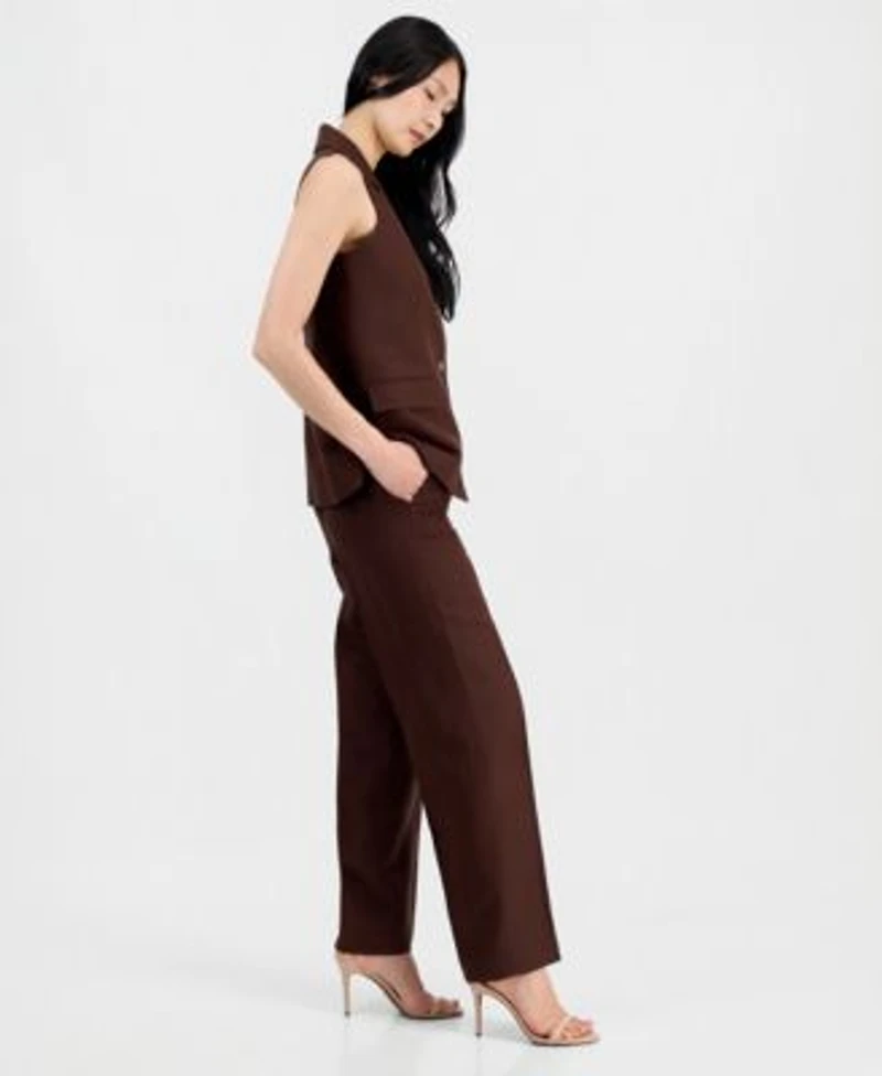 Anne Klein Womens Linen Blend Two Button Vest Pull On Pants