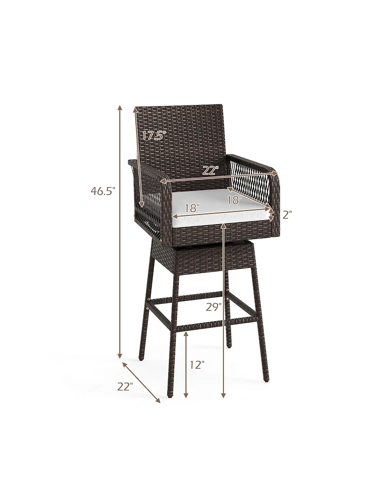 Gouun Wicker Swivel Bar Stools with Cross-Woven Armrests and Cushion