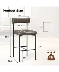 Gouun Upholstered Counter Height Bar Stool Set of 2 with Padded Backrest and Metal Frame