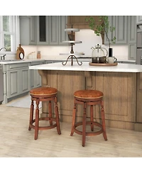 Gouun Swivel Counter Stool Set of 2 with Pu Leather Seat and Rubber Wood Base