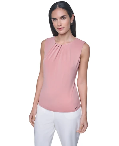 Calvin Klein Women's Pleated Crewneck Sleeveless Top