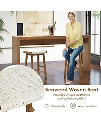 Gymax Set of 4 Saddle Bar Stools 25.5'' Counter Height Dining Stools w/ Seaweed Woven Seat