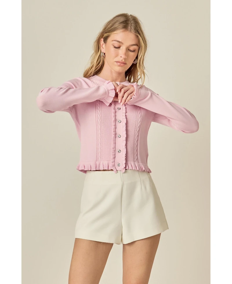 English Factory Women's Ruffle Placket Knitted Cardigan