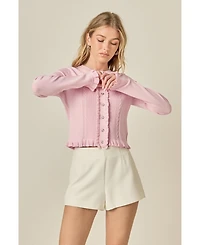 English Factory Women's Ruffle Placket Knitted Cardigan